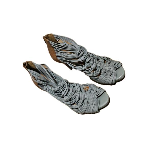 Gianni Bini Rigby Woven Leather Peep-Toe Heels Woman Shoes Light Blue Brown 7m - Picture 2 of 9